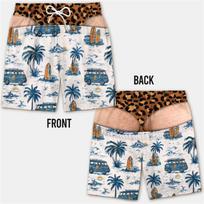 Juokingos leopardinės thong tipo iliuzinės paplūdimio šortai vyrams, pokštų maudymosi glaudės, sportiniai trumpi šortai 4XL gray