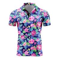 Juokingi vyriški trumpomis rankovėmis polo marškinėliai 3D pilno spaudinio gėlių T-shirt vyrams vasariniai laisvi marškinėliai viršutiniai drabužiai 4XL blue