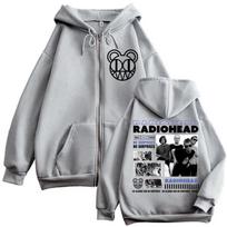 Rock Band Radiohead Zipper Hoodie OK Computer No Surprises Merch Zip Up Sweatshirts Men's Women Gothic Fashion Vintage Pullovers XS gray