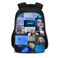 16 colių Billie Eilish kuprinė mokyklai, 3D spausdinta didelės talpos nešiojamojo kompiuterio ir knygų kuprinė mokiniams, lengvas muzikos gerbėjo dienos kuprinukas