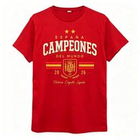 2026 New‑Arrival Spain World Cup Champion Two‑Star‑Graphic‑Print Unisex 100%‑Cotton Fashion Football Commemorative Short‑Sleeve Women And Men T-Shirt XXXL red