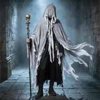 Helovino kostiumo apsiaustas su suplėšytu apdangalu suaugusiųjų vakarėliui ir Cosplay One Size šviesiai pilka spalva