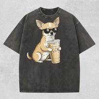 Chihuahua Drinking Iced Coffee Shirt | Comfort Colors Funny Animal Meme Tee | Coffee Lover Chihuahua Shirt | Sarcastic Dog Mom Gift 130 beige