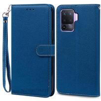Dėklai OPPO Reno 5 Lite dėklui Minkštas silikoninis piniginės odinis atverčiamas dėklas OPPO Reno5 Lite telefono dėklui Carcasa Korpuso knygos dangtelis OPPO Reno 5 Lite blue