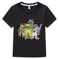 Boy girl T-shirts My Singing Monsters Game Graphic Cartoon Funny Pure Cotton Tee Round Neck Short Sleeve summer kids clothes 160 juoda