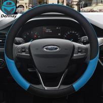 for Ford Escape Kuga I II Van Escape Car Steering Wheel Cover Leather Anti-slip 100% DERMAY Brand Auto Accessories mėlyna
