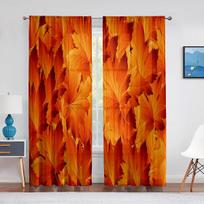 Rudens sezonas Klevo lapai Oranžinė permatoma užuolaida svetainei Voiliuras langų žaliuzėms Miegamojo tiulio užuolaida Virtuvės užuolaida 1 PCS W100XH250cm&Grommet Top