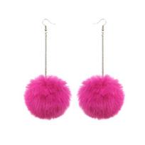 Nauji Dideli Pūkučiai Auskarai Madingi Minkšti Triušio Kailio Kamuoliukai Pompom Pakabukai Ilgi Kabantys Auskarai Moterims Merginoms Party Dovanos pink
