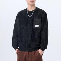 American Crew Neck Sweater Men'S Pocket Decoration Spring And Autumn Loose Large Size Trendy Brand Printing And Dyeing Heavy Bottom Top 4XL juoda