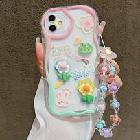 Mielas 3D gėlių riešo grandinėlės telefono dėklas, skirtas iPhone 11, iPhone 14 15 16 13 12 Pro Max XR X 7 8 Plus SE, su dirželiu, skaidrus minkštas dėklas For iPhone 16 gray