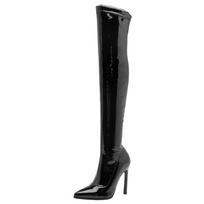 Sexy Thigh High Boots For Women Sexy Point Fetish Party Shoes Lady Heels Over the Knee Boots Red Black Leather Winter Long Boots 35 juoda