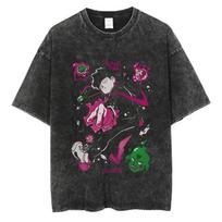 Anime Mob Psycho 100 skalbinti marškinėliai Streetwear vyrams Harajuku grafika Retro laisvalaikio mados marškinėliai vasariniai trumparankoviai M black