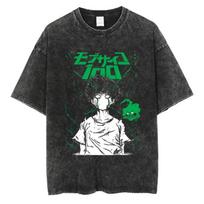Anime Mob Psycho 100 skalbinti marškinėliai Streetwear vyrams Harajuku grafika Retro laisvalaikio mados marškinėliai vasariniai trumparankoviai XXL black