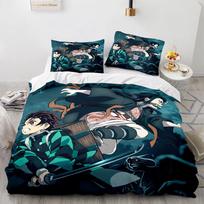 Kamado Tanjirou patalynės komplektas Viengulis Twin Pilnas Queen King Dydžio Demon Slayer Patalynės Komplektai Suaugusiems Vaikams Miegamojo Antklodės Užvalkalų Rinkiniai 3D Anime 33 EU Twin(135x200cm) black