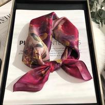 Naujas 100% natūralaus šilko kvadratinis moteriškas madingas paplūdimio pashmina bufanda gėlėtas moteriškas skara apsiaustas moteriškos skaros foulard echarpe Real Silk 53x53cm brown