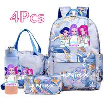 4 vnt./rinkinys K-Pop spausdintas kuprinė Rankinė Pieštukinė su 750 ml vandens buteliuku Paaugliui Berniukui Mergaitei Mokyklinė Kuprinė Studentui Didelės Talpos Kuprinė Mochila white