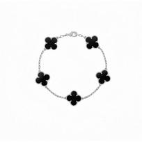 Keturialapio dobilėlio penkių gėlių apyrankė moterims, rožinio aukso laimės dobilėlio apyrankė su baltu perlamutru ir raudonu agatu, madingas bangle black