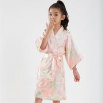 Vaikų satino chalatas Sateen Didelis bijūnų raštas Kardiganas Kimono Gėlių mergaitės rytinis chalatas Patogus elegantiškas dirbtinio šilko miego chalatas 14 rožinė