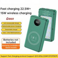 6*18650 20000mAh Power Bank dėklas 22.5W greitas įkrovimas 15W belaidis įkrovimas Mobilusis Power Bank korpusas Baterijos laikiklis Telefonui yellow