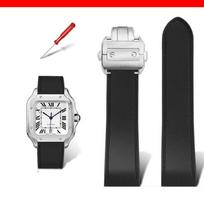 23mm 25m Cartier santos100 Santos silikoninės gumos laikrodžio dirželis santos 100 Metalinė sagtelė laikrodžio juosta vyrams Juodas mėlynas minkštas apyrankė 23mm white