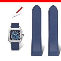 23mm 25m Cartier santos100 Santos silikoninės gumos laikrodžio dirželis santos 100 Metalinė sagtelė laikrodžio juosta vyrams Juodas mėlynas minkštas apyrankė 23mm blue