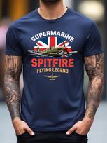 Vyriški Vintažiniai Britų Antrojo Pasaulinio Karo Spitfire Skraidymo Marškinėliai Retro Karinės Aviacijos Grafiniai Marškinėliai Medvilniniai Marškinėliai Teminiams Renginiams Vasaros Viršus 3XL blue