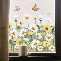 1PC PVC Removable Flower Window Stickers Daisy Tulip Butterfly Dragonfly Decorative Glass Stickers Static Stickers Home Decor beige