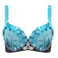 Moterims žuvies žvyneliais blizgučiais push-up su lankeliais bralette pilvo šokio viršus M blue