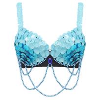Moterims žuvies žvyneliais blizgučiais push-up su lankeliais bralette pilvo šokio viršus M blue