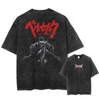 Berserk vintage vyriški anime marškinėliai Harajuku aukštos kokybės skalbti 100% medvilniniai marškinėliai su spauda 3XL black