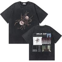 Per dydžio rūgštiniu būdu išplėtėtas vintažinis trumpomis rankovėmis marškinėlis su Doja Cat The Scarlet Tour Blood V grafiniu spaudiniu L gray