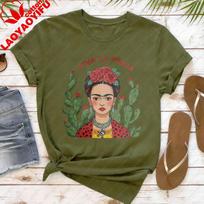 Frida Kahlo Menas Kaktusas Elnias ir Gyvūnas Moteriški Marškinėliai Madingi Vasariniai Marškiniai Dovana Trumpomis Rankovėmis Laisvalaikio Marškinėliai L brown