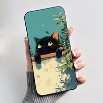 Dėklas Nokia 105 4G 2023 Mielas Katino Animacinis Filmukas Cute Juodas Minkštas Silikonas TPU Funda Coque skirtas NOKIA 105 4G (2023 m) Nokia105 2G dėklas Nokia 105 2G 2023 black