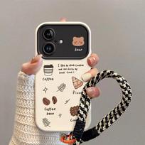 Kavos sausainio meškiukas tinka Apple 17PRO mobiliojo telefono dėklui, didelis langas, matinio paviršiaus, apsaugantis nuo kritimo, minkštas dėklas. apple 7/8 white