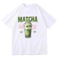 Matcha Latte Marškinėliai Žaliosios Arbatos Grafinis Marškinėlis Vintažinė Estetika Harajuku Gatvės Apranga Viršus Juokingas Maisto Menas Laisvalaikio Unisex Trumpomis Rankovėmis S gray