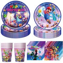 Super Mario Bros Gimtadienio Dekoracija Šventės Reikmenys Staltiesė Vėliavėlė Rekvizitas Dekoracija Puodelis Lėkštė Servetėlė Maišelis Rinkinys Vienkartiniai Indai gray
