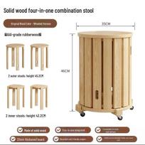 Kraunamas tvirto medžio taburetė su ratukais – Šeši viename dizainas patogiam laikymui ir naudojimui namuose Solid Wood - Four-in-One