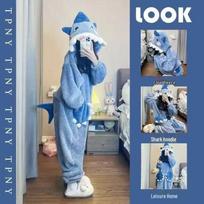 Unisex Mielas meškinas pliušinis chalatas ir pižamos rinkinys - Rudens/Žiemos koralinis vilnos audinys M for 100-120 lbs gray