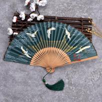 Namų dekoracija Japoniški bambukiniai vėduokliai Šilkiniai sulankstomi vėduokliai Ornamentai Sulankstomas rankinis vėduoklis tamsiai žalia spalva