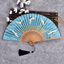 Namų dekoracija Japoniški bambukiniai vėduokliai Šilkiniai sulankstomi vėduokliai Ornamentai Sulankstomas rankinis vėduoklis mėlyna