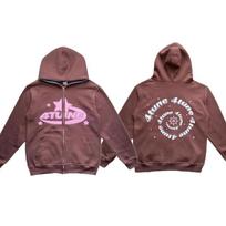 Didelio dydžio drabužiai Žvaigždžių raidžių spaudinys Retro Ypač didelis džemperis su gobtuvu Moterims Y2K Gatvės Hip-Hop spalvos Harajuku Laisvas Užtrauktukas Moteriškas džemperis S ruda