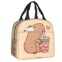 Custom Capybara Portable Lunch Box for Women Leakproof Thermal Cooler Food Insulated Lunch Bag School Children Student 22x20x13cm beige