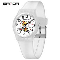 Sanda Luminous Kids' Quartz Watch with Lucky Cat Design - Waterproof Cartoon Student Timepiece balta