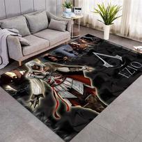 Assassin's Creed Simbolio Plotas Kilimas Raudonas Švytintis Logotipas Juodas Pagrindas Neslystanti Grindų Kilimėlis, Plaunamas Žaidimų Kilimas Žaidėjo Miegamojo Vyro Urvo Namų Dekoravimui 60x90cm( 23x35in )