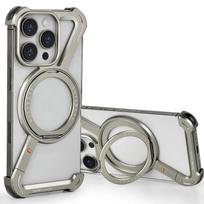 Oatsbasf Magsafe dėklas telefonui iPhone 16 15 Pro/Pro Max/16 E, metalinis, be rėmelio, su 360° pasukamu stoveliu, smūgiams atsparus apsauginis dangtelis For iPhone 15 Pro gray