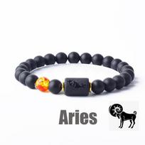 Zodiako ženklo apyrankė vyrams 12 žvaigždynų apyrankės vyrams Dvyniai Mergelė Liūtas Svarstyklės apyrankė moterims Draugystės dovana Apyrankė ant rankos 8mm Beads&19cm(7.48inch) black