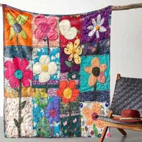 Spalvingas hipių stiliaus vilnos pledas - Bohemiškas širdies gėlių patchwork užklotas - Vasaros paplūdimio namų dekoras Dovanų aksesuaras Size: 75*100cm, Weight: 230 GSM blue