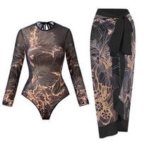 Women's European & American Retro Long Sleeve Sun Protection Swimsuit Cover-Up M gray