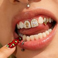 Sprogimai Dvigubi Grillz Tuščiaviduris Kryžius Ovalus Cirkonis Vario Breketai Gatvės Mada Vyriški Performance Papuošalai Unisex Vakarėlis 3 sidabras
