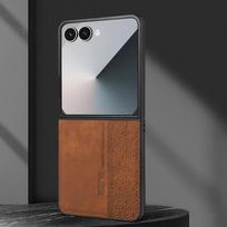 Dėklas Samsung Galaxy Z Flip 8 Z Flip 7 FE 6 5 4 3 Telefonui Retro stiliaus Verslo atlenkiamas dėklas Samsung W25 W24 Flip Cover 5G Samsung W25 Filp tamsiai ruda spalva
